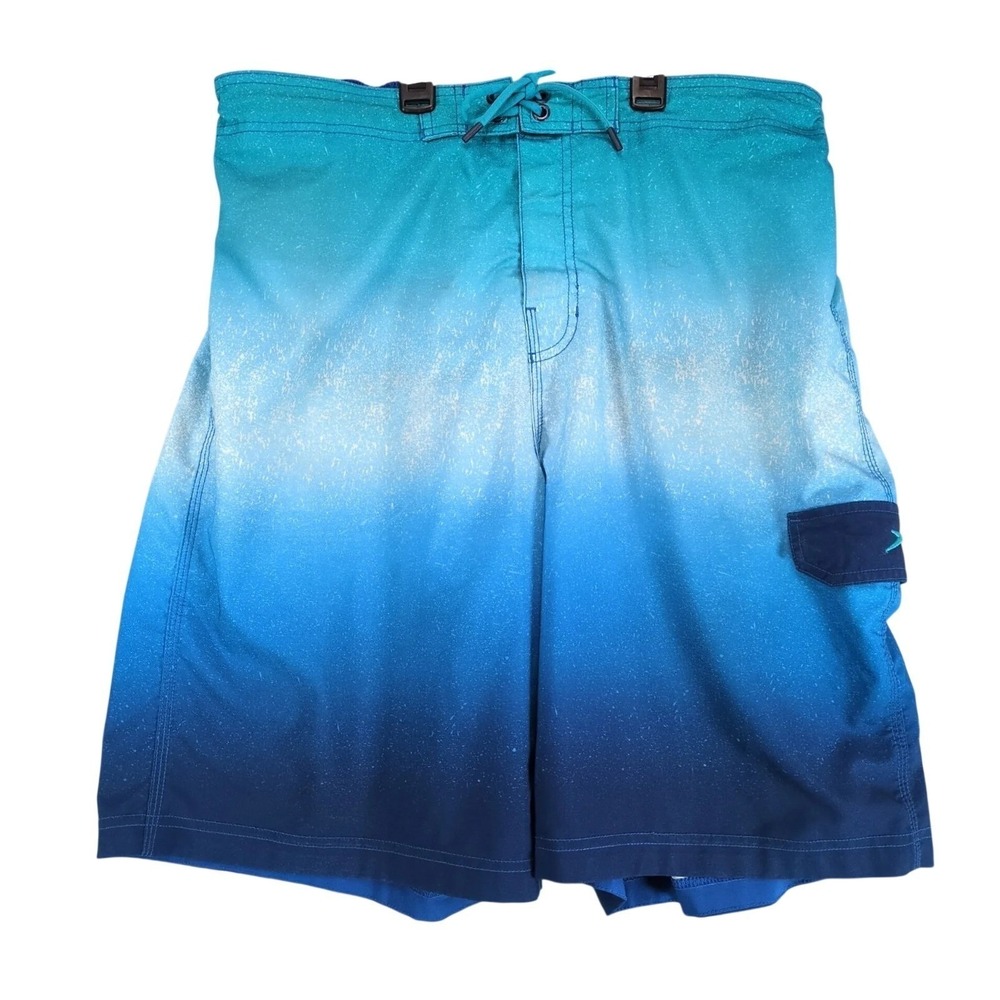 Speedo Swim Trunks Men's XL Elastic Waist Mesh Liner Blue Ombre Fade Board Short